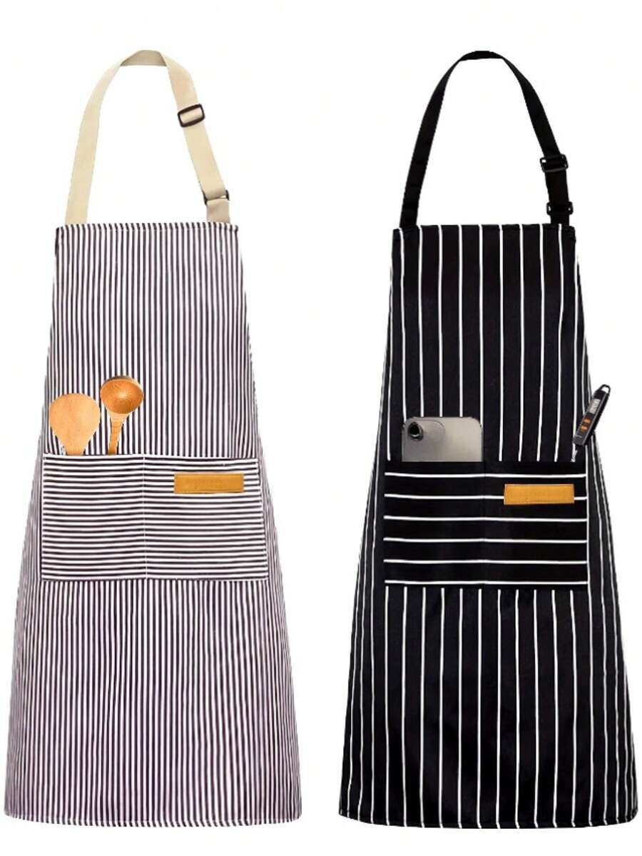 Adjustable Bib Apron With 2 Pockets, Chef Cooking Kitchen Restaurant Apron, Unisex, Suitable For Cooking And Baking, Functional Design, Suitable For Women, Practical Kitchen Wear, Suitable For Home Cooks, BBQ Enthusiasts And Crafters - Multicolor - View 1
