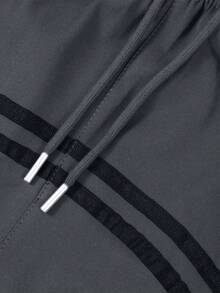 Celana Panjang Pria Kasual Model Melengkung dengan Motif Garis-Garis Blok Warna dan Pinggang Elastis, Gaya Minimalis, Cocok untuk Musim Semi/Gugur, Pakaian Sehari-hari dan Olahraga - Dark Grey - View 5