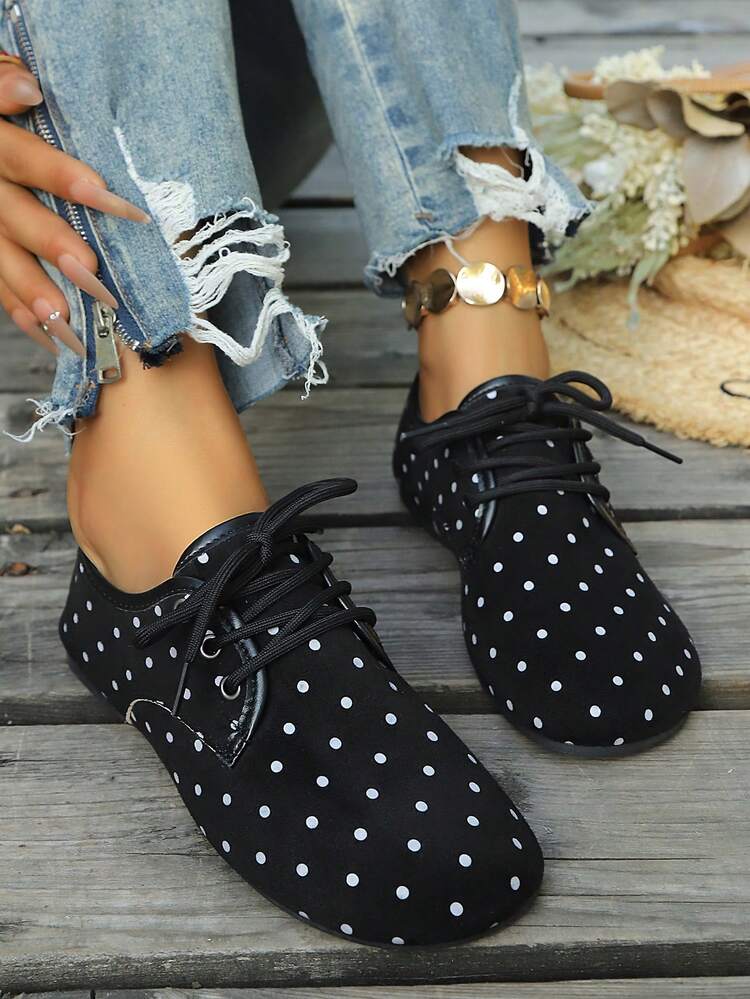 Sepatu Wanita Bertali Ujung Lancip Terbaru untuk Semua Musim, Sepatu Ibu Bermotif Leopard yang Bernapas dengan Sol Karet Lembut - Hitam - View 3