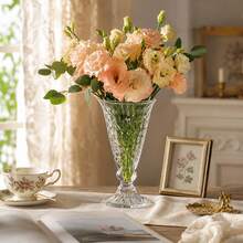 20cm Clear Glass Vase With Diamond Relief, Decorative Crystal Vase For Living Room Table, Elegant Centerpiece For Fresh Flowers And Home Decor - 1PC - View 7