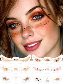 6 Sheets Halloween Freckles Face Tattoos, Bat Pumpkin Ghost Spider Web Tattoo Stickers, Waterproof Cute Makeup Accessories, For Festival Halloween Party Cosplay Costume - Multicolor - View 10