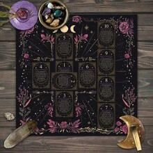 1 buah Alas Hitam dengan Pola Tarot Bulan Emas, Panduan Posisi Kartu Tarot, Bingkai Bunga Mawar Peony Ungu, Kain Altar untuk Membaca Kartu Ramalan Tarot, Dekorasi Ritual Meditasi, Hadiah - MultiWarna - View 5