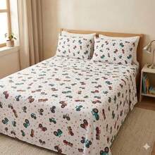 2-Piece Single Bed Sheet Set, Printed 200 Thread Count Percale Fabric, Full Elastic Hem, With Point Palito Pillowcase - 金色 - 查看 2