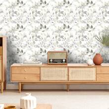 Scandinavian Light Gray Leaf Peel And Stick Wallpaper, Minimalist Botanical Self Adhesive Contact Paper, Waterproof Removable PVC Wall Decor For Bathroom Living Room Cabinet Renovation, Renter Friendly Home Decoration 1 Roll 45x100/200/300/500cm - White - View 12