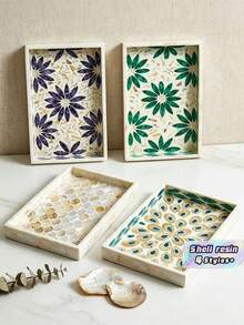 1件正方形仿貝殼托盤（手繪），適合收納化妝品、珠寶與日常小物件，結合北歐奢華風格與美學，無論作為生日禮物、廚房用品、廚房裝飾、托盤展示或畢業禮物皆是絕佳選擇 - 彩色 - 查看 1