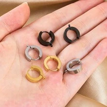 2/10入 時尚不鏽鋼圓形耳環 龐克風 平面圓形耳夾 耳鉤 DIY 手作耳環吊墜耳飾配件 - 不銹鋼耳環 - 查看 10