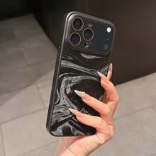 Casing Ponsel Anti Jatuh dengan Lensa Cermin Instan Motif Riak Air, Cermin Selfie Tahan Gores dan Pelindung Lensa Kamera, Kompatibel dengan iPhone 17 16 15 14 13 Pro Max 12 Pro Max 11, Hadiah Liburan - Hitam - View 2