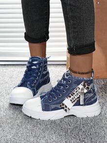 Flipark 1 Pair Versatile High-Top Casual Sneakers, Fashionable And Comfortable Athletic Shoes For Outdoor Sports - Blue - View 4