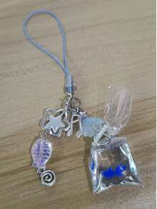 Colgante de pez de cuerda azul claro, cadena de nota musical & estrella, colgante universal para teléfono, mochila & llaves (patrón de pez aleatorio) - Pescado - Ver 8