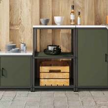 vidaXL Kitchen Storage With Shelf Olive Green 90 X 50 X 92 Cm Steel, Modern Kitchen Storage, Rectangular Shelf, Durable Steel Solution, Compact Organizer, Kitchen Shelf For Home - Olive Green - View 8