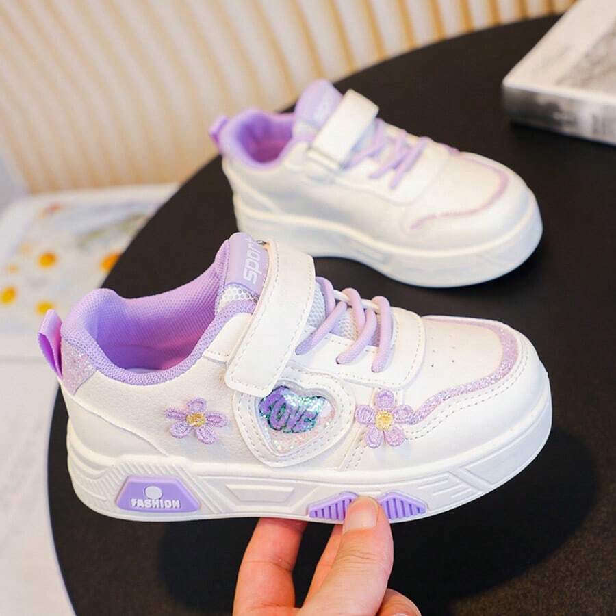 Girls' 2026 Spring New Kids' Sports Shoes, Casual Versatile Soft Sole Running Shoes, Lightweight Student White Sneakers, Size Runs Small - Purple - View 1