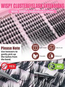 Eimny 300pcs Cartoon Eyelash Cluster Set, Includes Adhesive, Sealer, Tweezers And Lash Brush, Lightweight Airy Fluffy Feel, D Curl 10-16mm Single Cluster False Eyelashes, DIY Cat Eye/Doll Eye, Suitable For Beginners, Daily Party Anime Style Lash Extensions - 彩色 - 查看 6