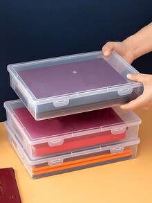 1pc Transparent Large/Medium/Small File Storage Box, Home Certificate Important Document Storage, Books Stationery Small Items Organizer - Clear - View 5