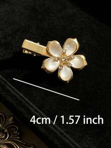 2pcs Luxury Gold Cat Eye Stone Rhinestone Flower Hair Clips, Vintage Gentle Floral Metal Edge Clips, Versatile Hair Accessories Gift For Women's Party And Wedding - Multicolor - View 3