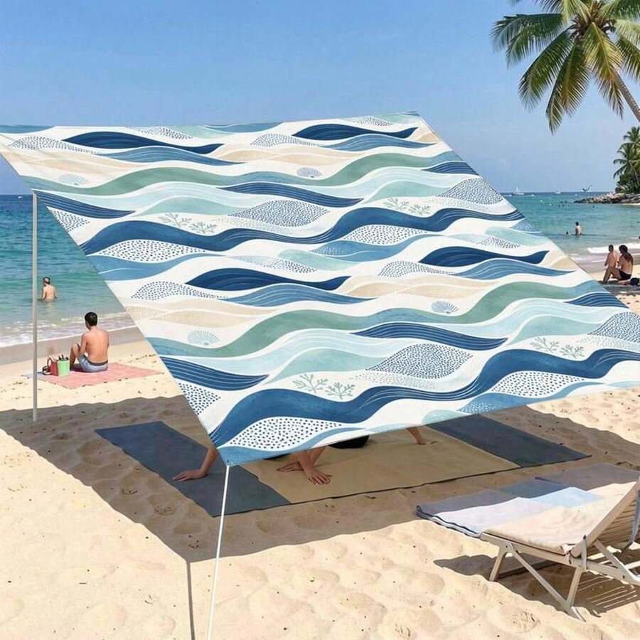 Outdoor Beach Canopy, Multiple Specifications Available, Colorful Wave Pattern UV Protection Sun Shade Sail, Ideal For Patio, Garden, Backyard, Deck, Pool, Beach, Playground, Relaxed Outdoor Leisure  (Excluding Poles) (Excluding Ropes) - Default - View 1