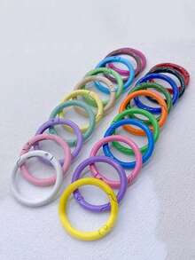 10/20/50pcs 33mm Colorful Metal O-Ring Spring Clasp Openable Round Carabiner Key Ring Hook Dog Chain DIY Jewelry Connector Macaron Color - Multicolor - View 3
