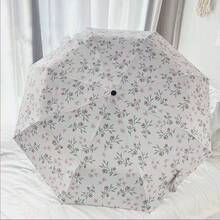 碎花黑色塗層防紫外線可折疊遮陽雨傘，便攜戶外使用 - 碎花手動 - 查看 3