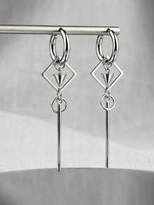suteyi Stainless Steel Punk Pendant Earrings, Gothic Spike Cone & Star Long Dangle Hoop Earrings, Alternative Rock Hip Hop Style Silver Women's Earrings - Silver - View 6