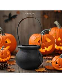 1 pièce Grand chaudron de sorcière d'Halloween, bol à bonbons en plastique noir, convient pour la décoration d'Halloween, les cadeaux de fête, les fournitures de fête de la chasse aux bonbons - Multicolore - Voir 19