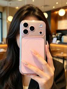 1 buah Casing Ponsel Magnetik Ultra Tipis Mewah Berwarna Pink Transparan Matte, Kompatibel dengan iPhone 17 17Pro 17 Pro Max 16Promax 16 15 14 13 Pro Max, Perlindungan Kamera, Bingkai Lembut, Penutup Belakang Tahan Guncangan - Berwarna merah muda - View 3