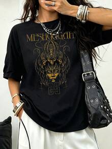 Meshuggah 25th Anniversary Golden Abstract Face  Cotton T-Shirt Technical Death Metal Dark Unisex Graphic T-Shirt - 黑色 - 查看 1