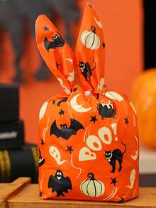 30/1pc Halloween Bunny Ear Gift Bag, Featuring Pumpkin, Ghost, And Bat Designs. Suitable For Halloween, Themed Party Gift Wrapping, Surprise Party Decorations, Holiday Party Favors, Small Item Storage, And Home Decor - One Size Fits All - View 6