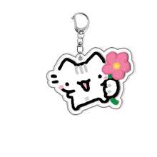 1pc Cute Doodle White Cat Acrylic Keychain, Cartoon Kitten Fruit Pattern Bag Charm, Adorable Backpack Pendant, Collectible Gift - Multicolor - View 7