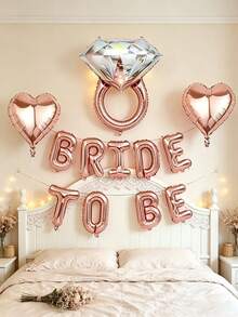 12PCS 16 Inch Rose Gold BRIDE TO BE Letter Foil Balloons (Ribbon Not Included) Crown Heart Diamond Ring Shaped Foil Balloon Set, Camping Party Decoration, Party Decoration, Wedding Birthday Party Decoration Supplies - Rose Gold Bridal Banner - View 1
