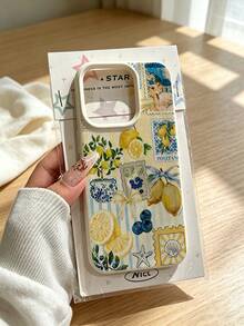 1 buah Casing Ponsel Kulit Berwarna Putih Gading dengan Motif Kolase Cetak Lemon dan Blueberry Positano yang Dilukis Tangan, Tahan Gores dan Tahan Lama, Aksesori Ponsel Gaya Pantai Musim Panas yang Segar, Kompatibel dengan Apple 18 18pro 18promax 17 17pro 17promax 16 15 14 13 12 11promax, Casing Pelindung Air, Cocok dan Kompatibel dengan Seri - MultiWarna - View 4