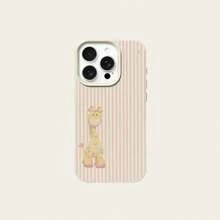 TPU Material Pink Striped Heart Giraffe Cute Pattern Phone Case Compatible With IPhone 17 Pro Max/17/16 Pro Max/15/13/12/11/ S20 FE/A15/S24/A55/ Note 11/Note 12/Note 13 Pro Full Coverage Anti-Drop Soft Shell Phone Protective Cover - White - View 5