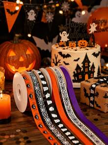 1/3/6 buah Pita Halloween, Pita Satin Hantu Panjang 9m Lebar 1cm Warna Hitam & Oranye, Motif Jaring Laba-laba Hantu Laba-laba, Pembungkus Kado, Perlengkapan Kerajinan Halloween, Dekorasi Pesta Hantu - Beraneka warna - View 9