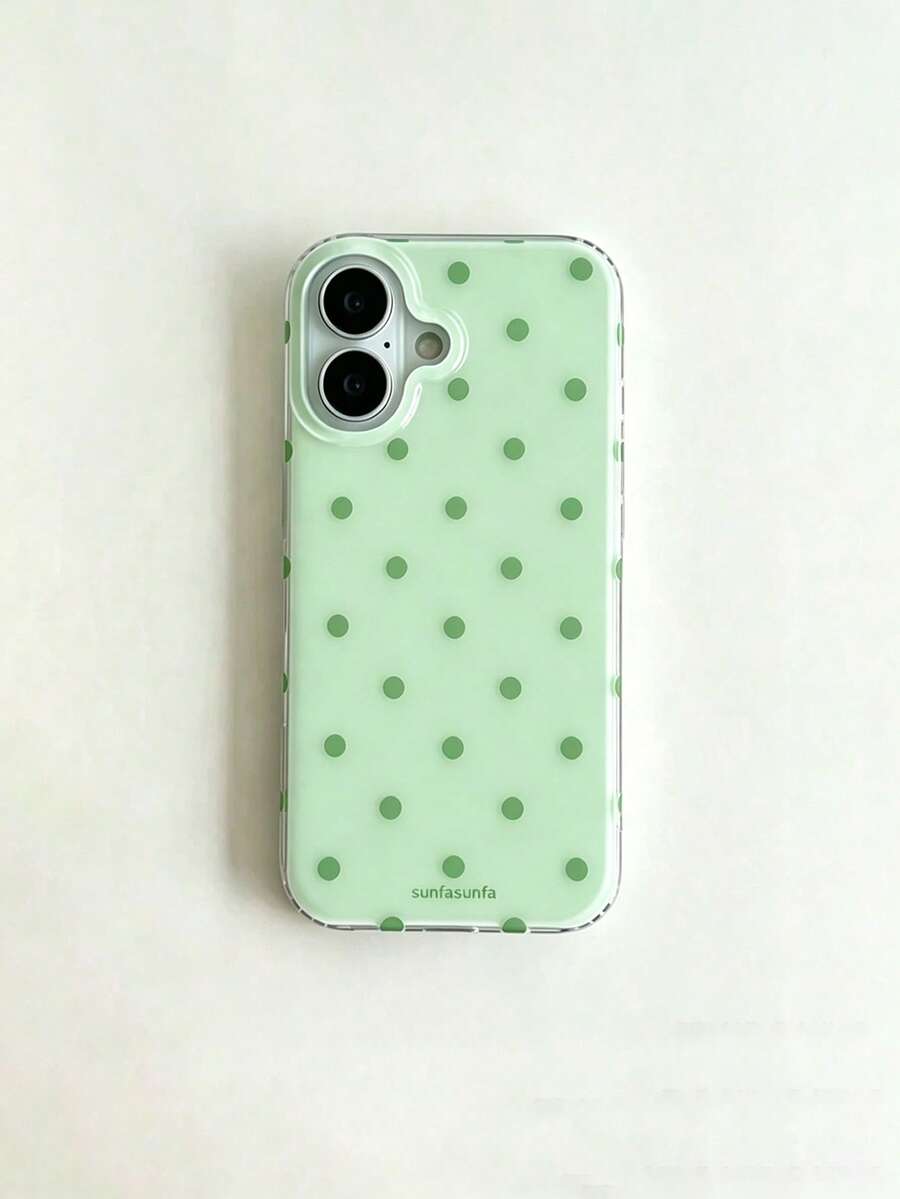 Casing Ponsel Modis, Desain Minimalis dan Lucu, Motif Polkadot Hitam Putih, Cocok untuk iPhone Seri 11 hingga 17, Termasuk Versi Pro dan Max. - Hijau - View 1