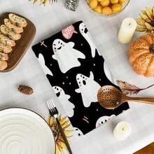 2/4/48pcs Halloween Series Black Background Pink Ghost Boo Pattern Printed Kitchen Towels - Super Soft, Highly Absorbent Polyester Tablecloths And Hand Towels, Perfect For Holiday Decor, Kitchen Decor, Party Decor. - Multicolor - View 11
