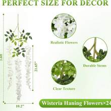 4pcs Artificial Wisteria Hanging Flowers And Vines, Great For Decorating Home, Wedding Arches, Walls, Gardens, Plants, Offices, Parties, Back-To-School, Or Halloween - White - View 3