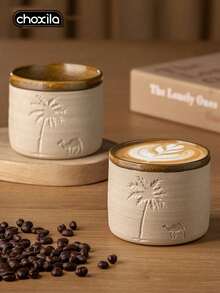 choxila 1 cốc sứ họa tiết lạc đà sa mạc và cây cọ phong cách retro, cốc đa năng dùng uống cà phê, uống trà, phụ kiện cà phê, phù hợp cho phòng khách, phòng ngủ, quán cà phê, văn phòng, cắm trại và các không gian khác, quà tặng hoàn hảo cho Ngày Quốc khánh Saudi - Cốc gốm thô hình lạc đà - Xem 4