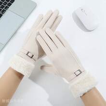 2pcs Women's New Multi-Color Winter Faux Suede Thermal Lined Warm Five-Finger Buckle Outdoor Touchscreen Gloves - Multicolor - View 7