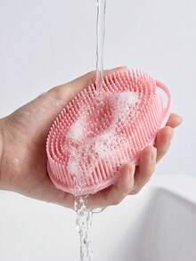 Silicone Bath Brush, Pink, 1pc, Suitable For Sensitive Skin, Unisex, Suitable For All Skin Types, Rich Foam, Can Clean Makeup Brushes, Soft Silicone Material, Silicone Bath Brush, Silicone Scrubbing Ball 2-In-1 Bath & Hair Brush, Body Brush - Pink - View 1