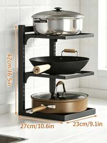 Adjustable Pot Rack Organizer, Multi-Tier Metal Pan Storage Holder For Kitchen Counter & Cabinet, Space-Saving Detachable Cookware Shelf With Height Adjustable Layers, Black Heavy Duty Kitchen Storage Rack For Frying Pans, Stockpots, Dutch Ovens - View 9