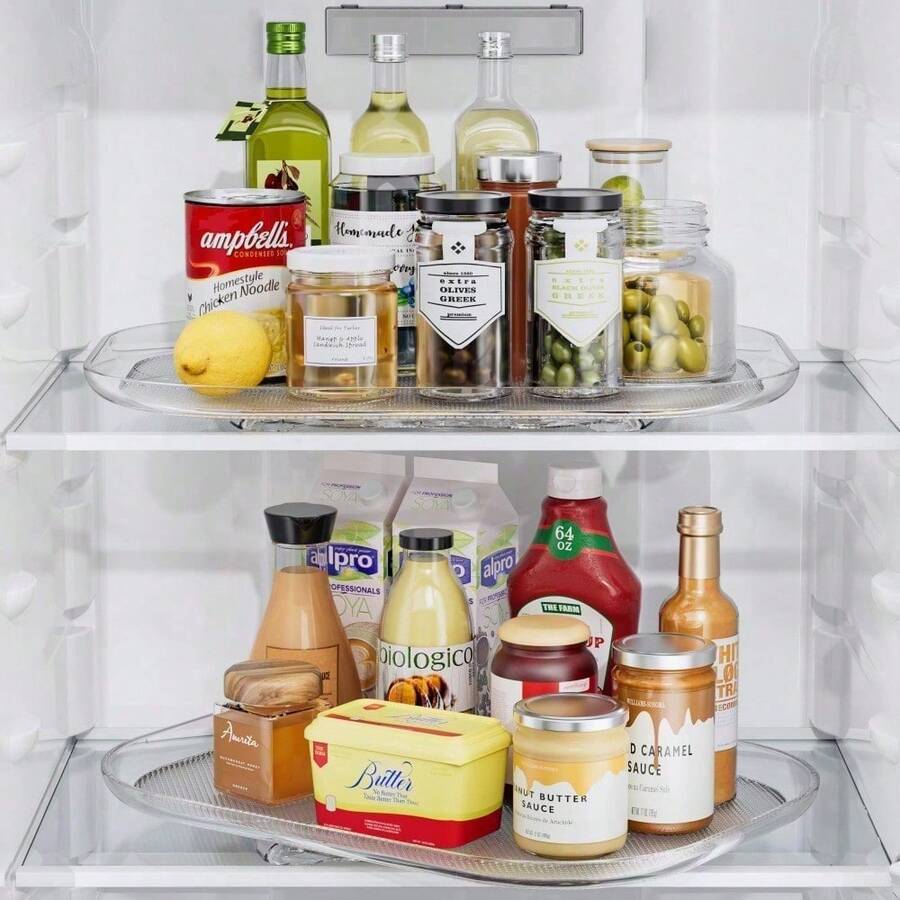 Rotating Refrigerator Organizer Tray (Set Of 2) - Suitable For Refrigerators, Kitchens, Tabletops, Cabinets, Pantries, And Countertops; Ideal For Organizing Items Such As Condiments. Dimensions: 14.56 X 11 Inches.