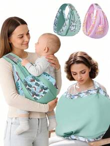 1pc Infant Baby Carrier Nursing Cover, Multifunctional Lightweight Backpack Carrier For Newborns, Convenient For Outdoor Use, Suitable For All Seasons - Green Leaves - View 3