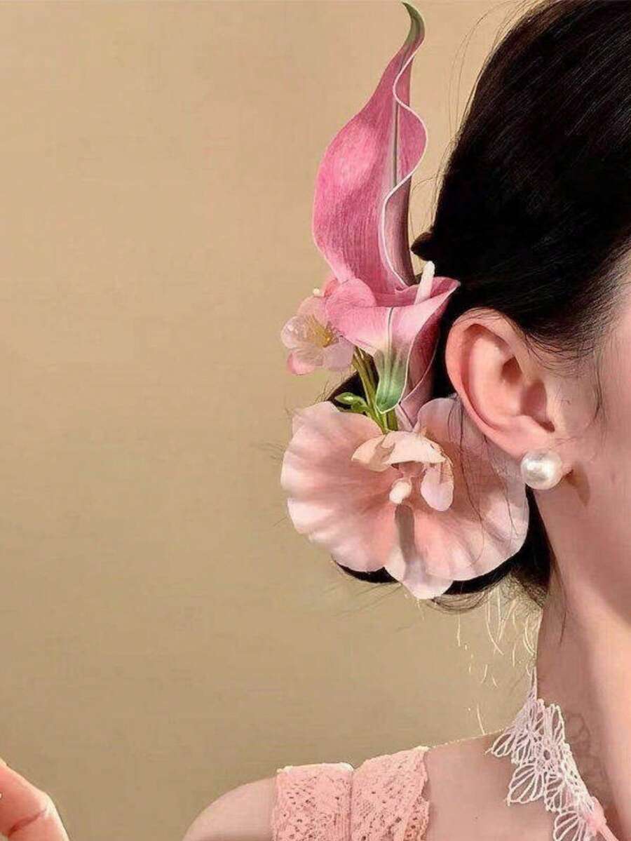 女款粉色優雅波希米亞風人造花髮夾髮飾頭飾,適合日常使用、居家、學校、海灘度假、上班通勤、派對聚會、假期、生日禮物、開學季、大學風、新年、情人節、母親節禮物、婚禮季新娘、音樂節,春夏秋冬四季適用 - 粉色 - 查看 1