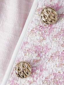 Perirose Pink Sleeveless Tweed Piece Featuring A Rounded Neckline And Pockets-An Elegant, Stylish Choice For The Workday. - Pink - View 9