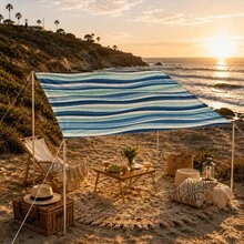 1pc Blue And White Striped Print Sun Shade Sail, Modern Fresh Style, Large Size, UV Protection, Sturdy Durable Easy Installation, Suitable For Beach Garden Patio Yard, Includes Rope - Multicolor - View 11