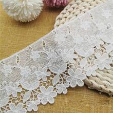 1碼鏤空刺繡蕾絲飾邊，水溶性花卉蕾絲，刺繡蕾絲服飾配件，衣物與家居紡織裝飾 - 白色 - 查看 2