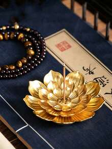 1件創意復古蓮花香爐/香座，優雅小巧設計，適合客廳、臥室和咖啡桌使用 - 金色 - 查看 7