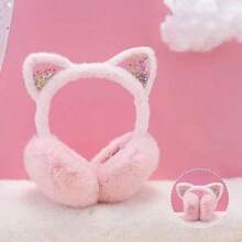 Cute Cat Ear Faux Fur Foldable Earmuffs, Women's Windproof Warm Winter Ear Covers, Outdoor Cycling Daily Cold Weather Accessory - Multicolor - View 2