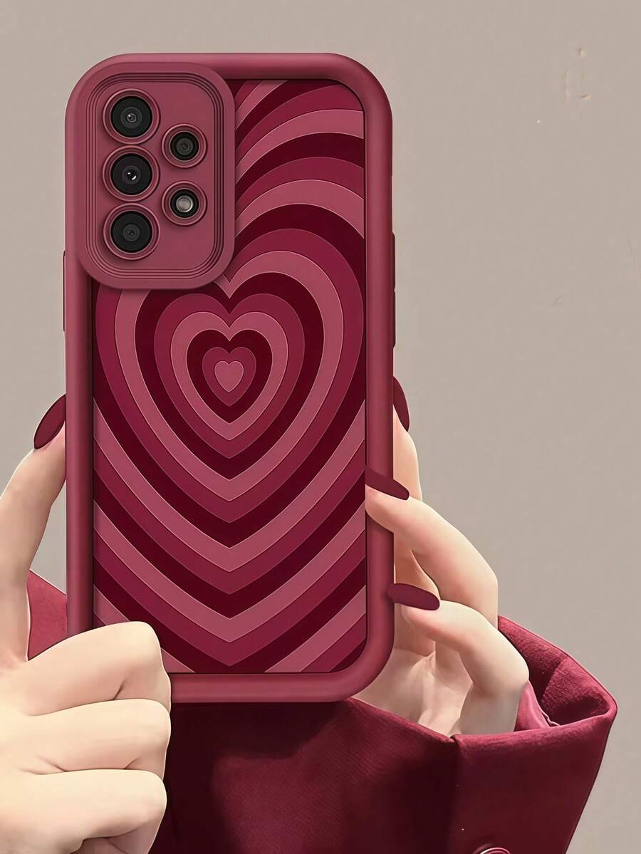 1 buah Casing Ponsel Motif Tangga Gelombang Hati yang Menarik Perhatian, Bingkai Kulit Burgundy, Pelindung TPU Lembut Tahan Guncangan, Kompatibel dengan Ponsel GALAXY, HONOR, - Burgundy - View 1