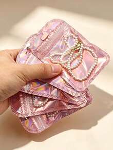 10/50/100pcs Laser Iridescent Pink Self-Sealing Jewelry Bags, Moisture-Proof, Dust-Proof, Anti-Oxidation, Portable Storage For Earrings, Necklaces, Accessories, Home And Travel Organization - Multicolor - View 9