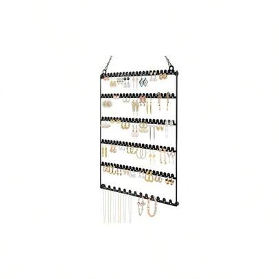 6 Tier Earring Holder Wall Mounted Hanging Earring Organizer, Earring Display Storage With 123 Holes And 129 Grooves Jewelry Organizer Tree Stud/Hoop/Dangle Earrings NecklaceBlack