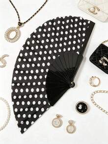 1pc Polka Dot Folding Fan, Lightweight And Foldable, Suitable For Summer Daily Use, Can Be Used As Aesthetic Photography Prop For Beach Scenes And Daily Outfits, Fashionable Cooling Accessory - Multicolor - View 2